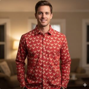 Simon Banks Shirt Christmas Holiday Reindeer Button Up Red Ugly Mens Small/15